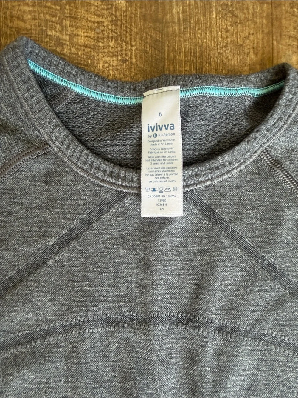 Ivivva Heather Gray Crewneck Active Top with Teal Trim